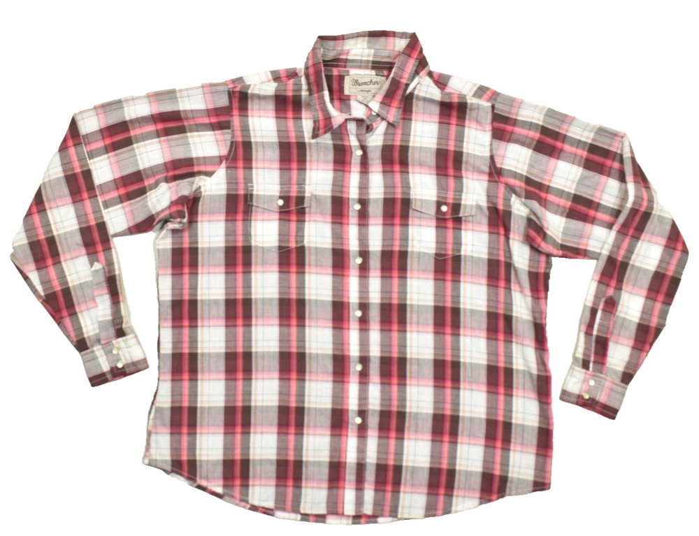Wrangler Wrancher Women XXL Pink Plaid Pearl Snap Long Sleeve Western Shirt